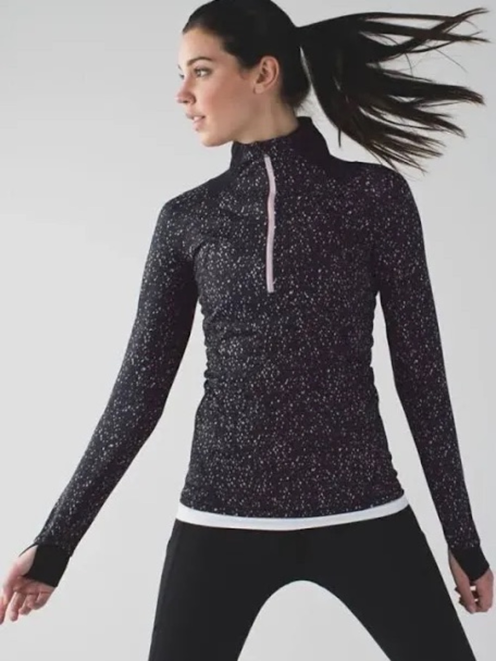 Lululemon Go The Distance 1/2 Zip in the Butterfly Texture Mink Berry Black